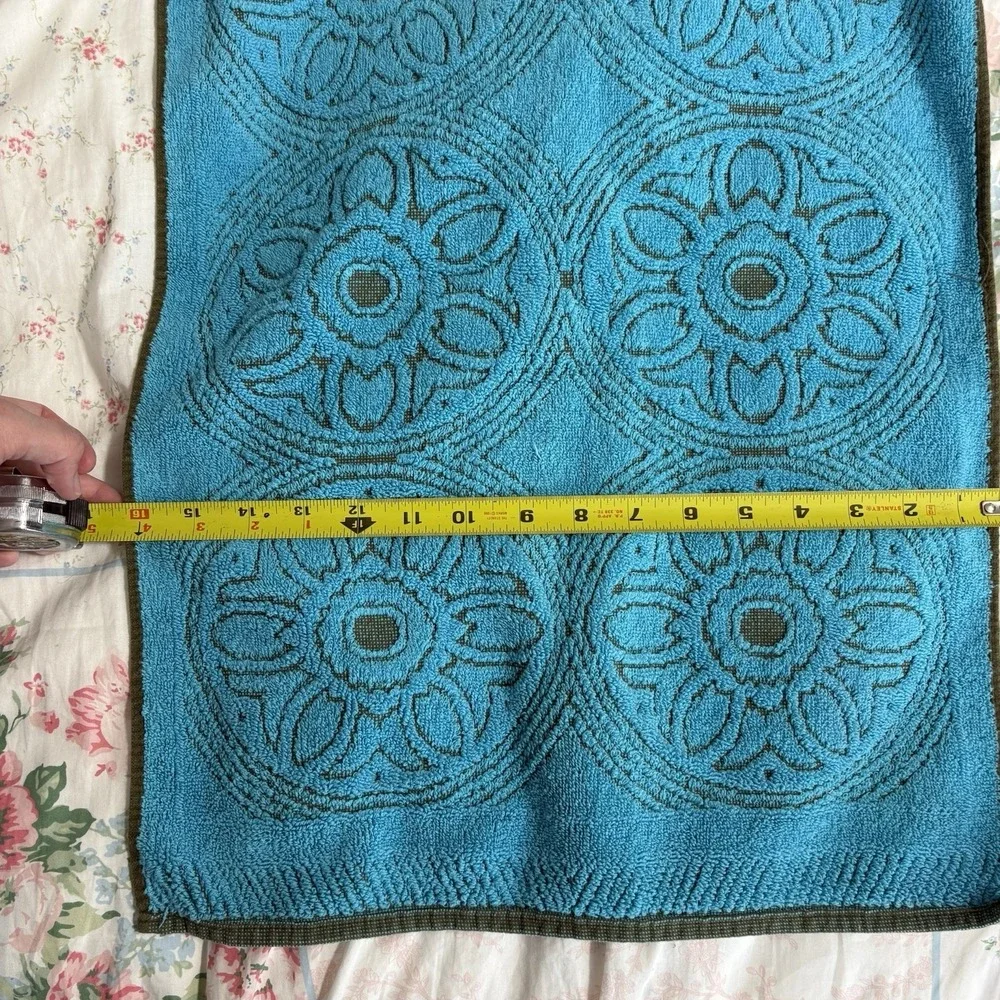 Vintage Fashion Manor Hand Towels Set Of 2 Blue Floral Terrycloth Retro MCM